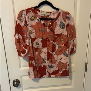 LOFT Floral Blouse - Red and Pink